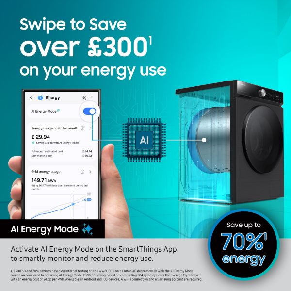 Samsung WW11DG6B85LEU1 Series 6 AI Energy 11kg 1400 Spin Smart Washing Machine - White_ai energy mode