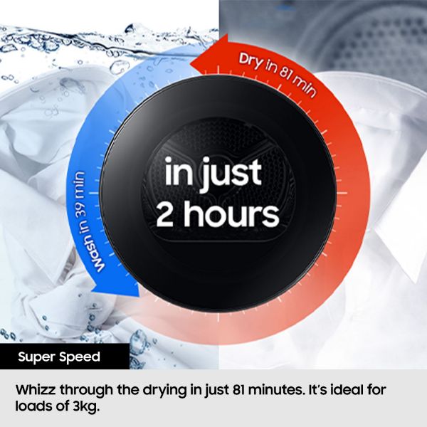 Samsung DV90BB9445GBS1 Series 8 9kg Heat Pump Smart Tumble Dryer - Black_super speed