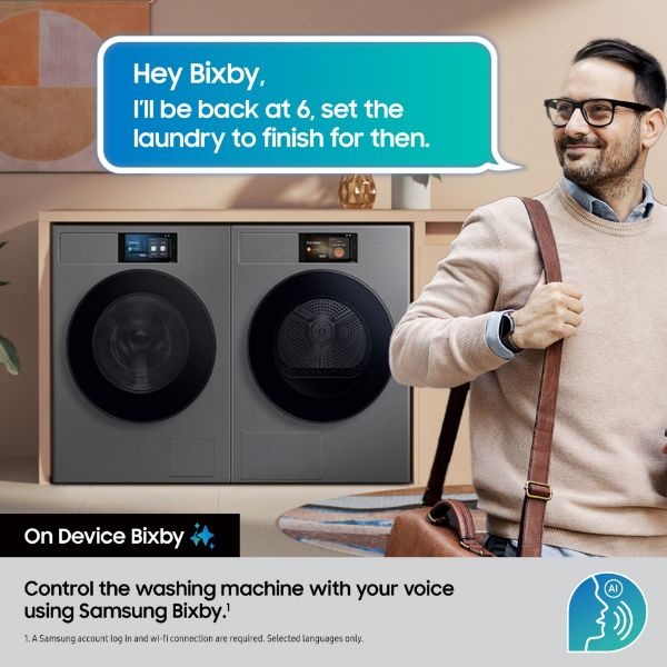 Samsung DV90F09F4SU1  Series 9 AI Home 9kg Heat Pump Tumble Dryer - Dark Grey_on device bixby