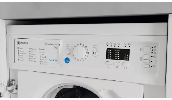 Indesit BI WMIL 81485 UK Push&Go 8kg Integrated Washing Machine controls