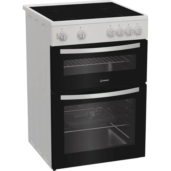 Indesit IDE6VMW 60cm Electric Double Cooker with Ceramic Hob - White_angled