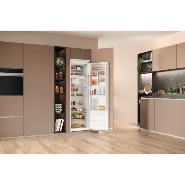Hotpoint HTSD184011A1 Integrated Low Frost Tall Fridge with Ice Box open 3