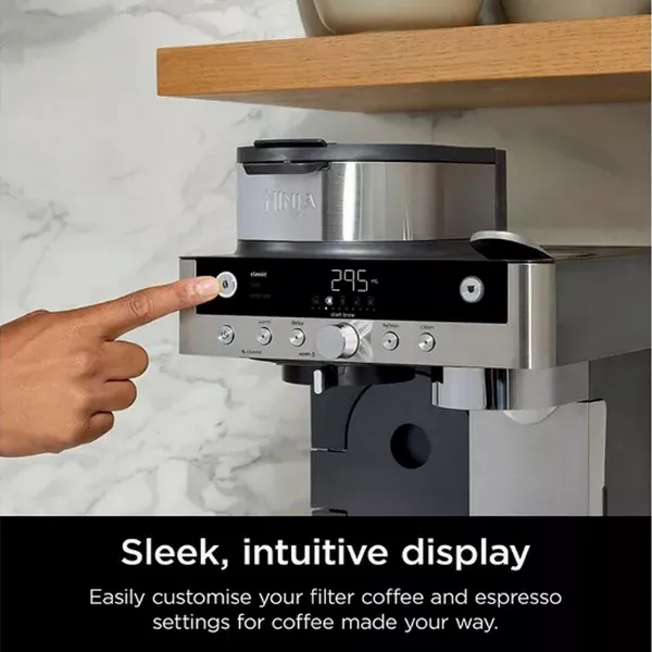 Ninja CFN802UK Espresso & Filter Coffee Machine - Silver / Black_sleek intuitive display