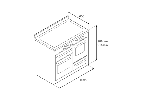 Bertazzoni Master 110cm XG Dual Fuel Range Cooker in Bianco_Dimensions