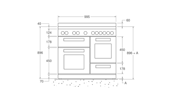 Bertazzoni Master 100cm XG Dual Fuel Range Cooker in Matt Bianco_Dimensions