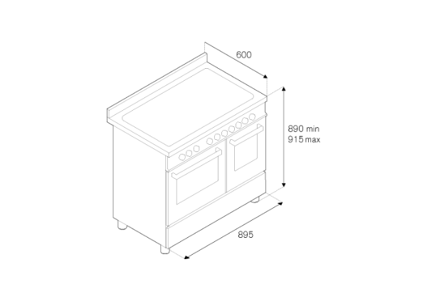 Bertazzoni Master 90cm Dual Fuel Twin Oven Range Cooker in Stainless Steel_Dimensions