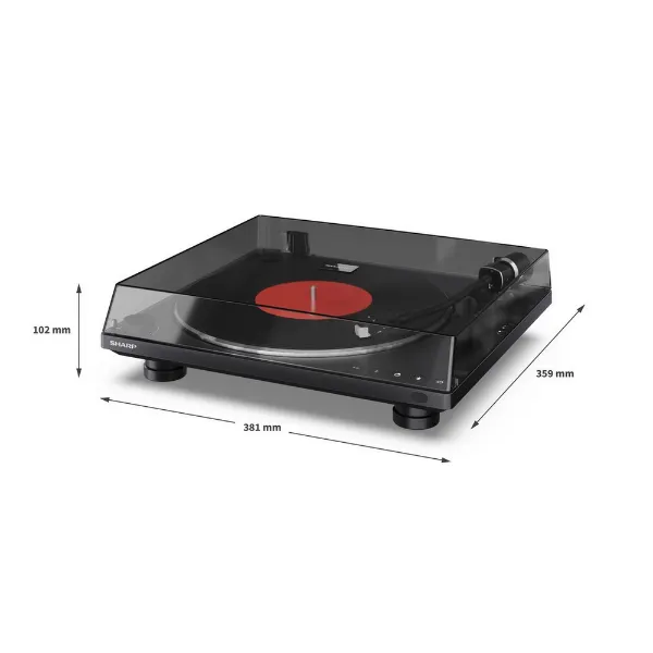 Sharp RPTT100CPSS30 Pair of Wireless Bookshelf Speakers with Automatic Bluetooth Turntable - Black_dimensions