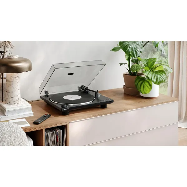 Sharp RPTT100CPSS30 Pair of Wireless Bookshelf Speakers with Automatic Bluetooth Turntable - Black_main