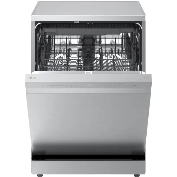 LG DF273FVS 14 Place Setting TrueSteam™ Full Size Freestanding Dishwasher in Silver_door partly open