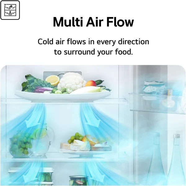 LG GBBS524CEV 375L NatureFRESH Fridge Freezer in Essence Black Steel_multi air flow