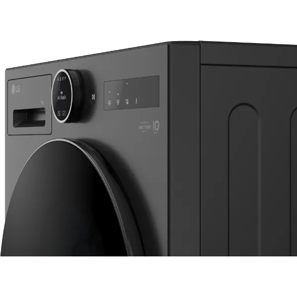 LG F4X7009TBB 9kg 1400 Spin AI Direct Drive Washing Machine in Black_angled view