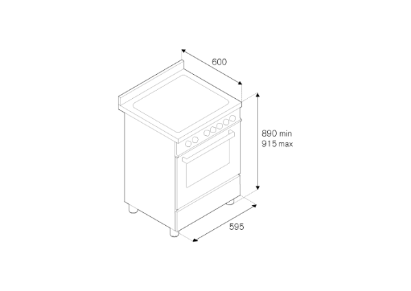 Bertazzoni Master 60cm Dual Fuel Single Oven Range Cooker in Stainless Steel_Dimensions