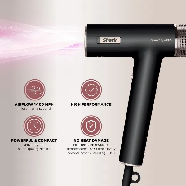 Shark HD731UK SpeedStyle Pro 3-in-1 High-Velocity Hair Dryer System - Black_features
