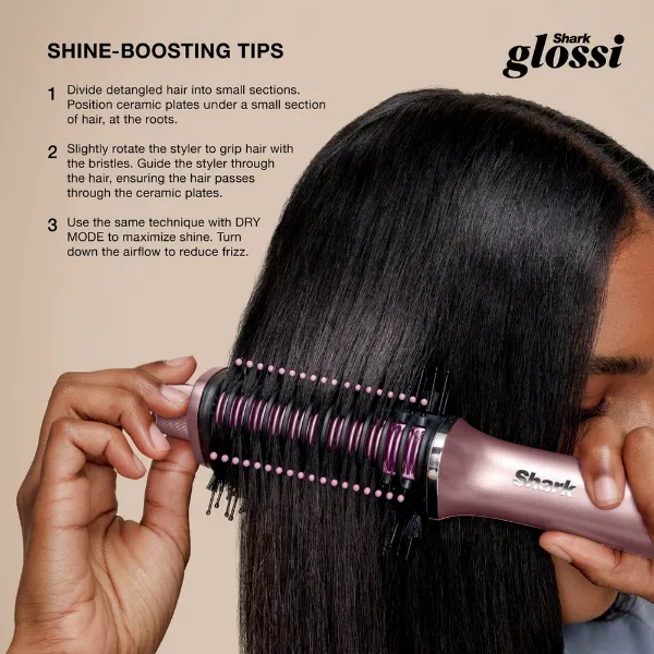 Shark HT302UKPK Glossi 2-in-1 Hot Tool and Air Glosser Brush - Pink_shine boosting tips