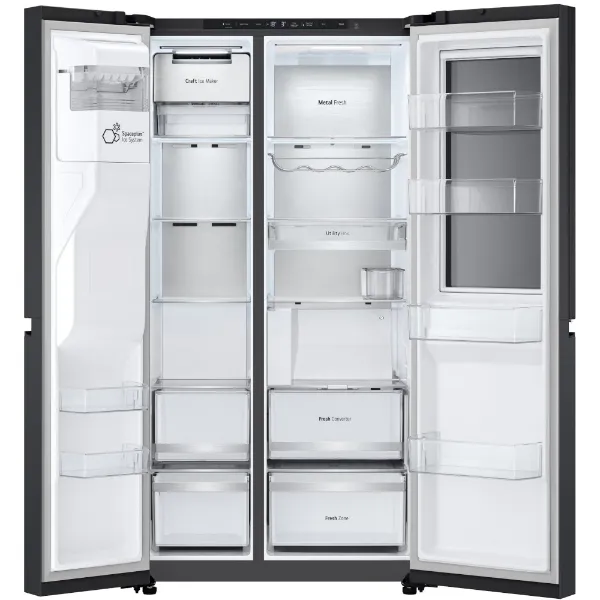 LG GSXE90EVDD 628L InstaView™ Side-By-Side Fridge American Style Freezer in Essence Black Steel_interior empty