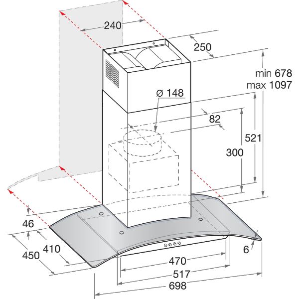 Hotpoint PHGC74FLMX 70cm Integrated Cooker Hood in Inox 