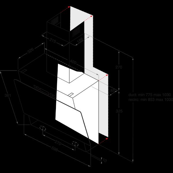 Hotpoint PHVP64FALK/1 60cm Chimney Cooker Hood in Black_Dimensions