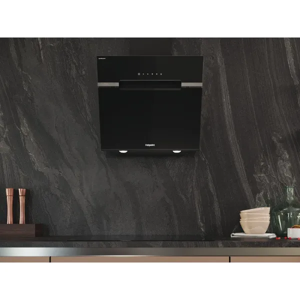 Hotpoint PHVS61FLTDPK Wall Mounted 60cm Chimney Cooker Hood_Lifestyle