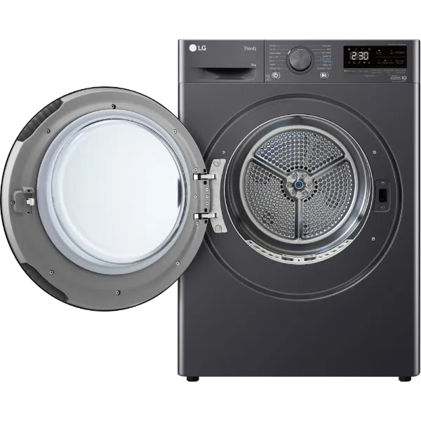 LG FDV709GN 9kg Dual Inverter Heat Pump™ Tumble Dryer in Slate Grey_door open