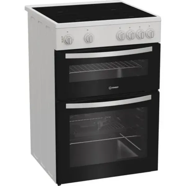 Indesit ITE6VMW 60cm Electric Twin Cooker with Ceramic Hob - White