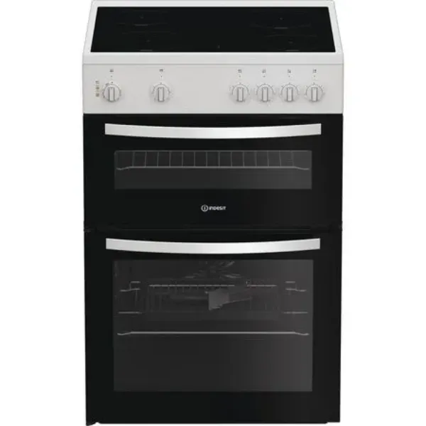 Indesit ITE6VMW 60cm Electric Twin Cooker with Ceramic Hob - White