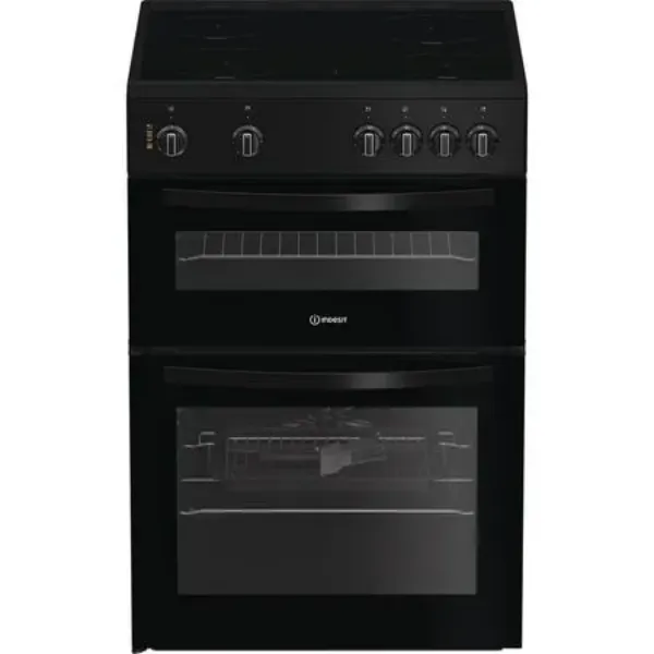 Indesit ITE6VMB 60cm Electric Twin Cooker with Ceramic Hob in Black