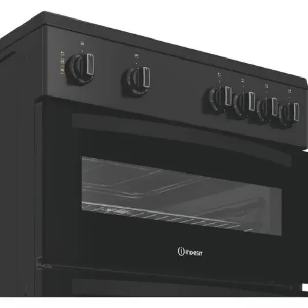 Indesit IDE6VMB 60cm Electric Double Cooker with Ceramic Hob in Black