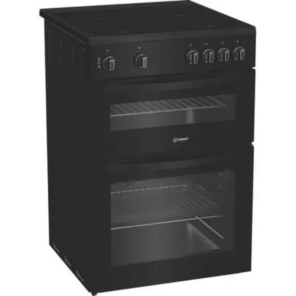 Indesit IDE6VMB 60cm Electric Double Cooker with Ceramic Hob in Black