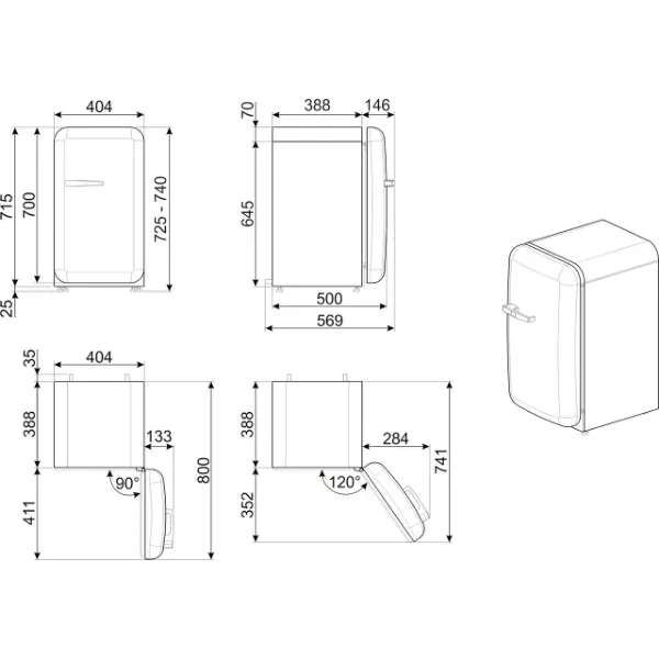 Smeg FAB5RSV6 40cm 50s Style Right Hand Hinged Free Standing Refrigerator In Silver