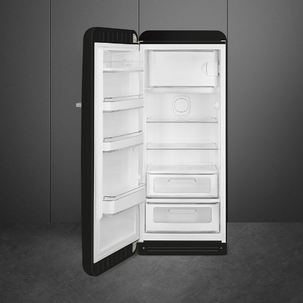 Smeg FAB28LBL6UK 60cm 50s Style Left Hand Hinged Free Standing Refrigerator In Black