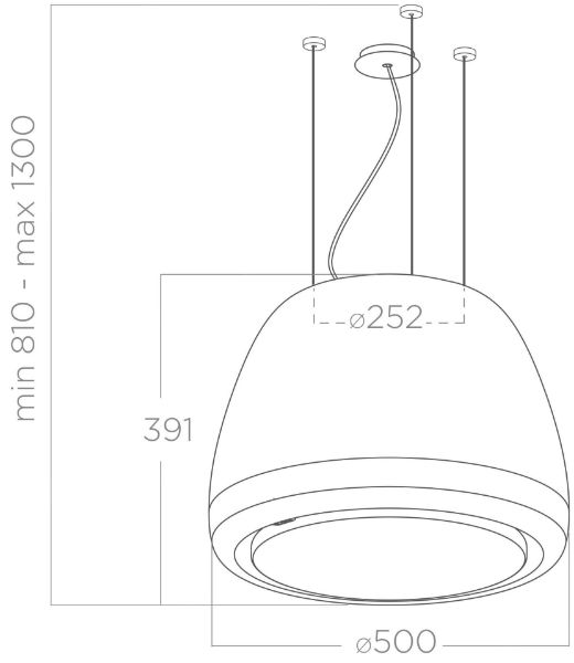 Elica DIVA-HM 50cm Suspended Island Hood in Heavy Metal Polished Stainless Steel