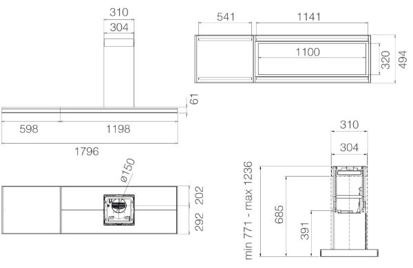 Elica ELEM-IS-BL-120 Element Island 120cm Island Cooker Hood in Black