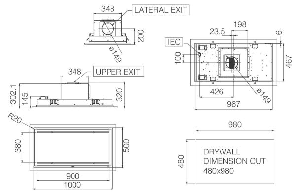 Elica ILLUS-PLS-RM-BK 100cm Ceiling Integrated Cooker Hood in Black 