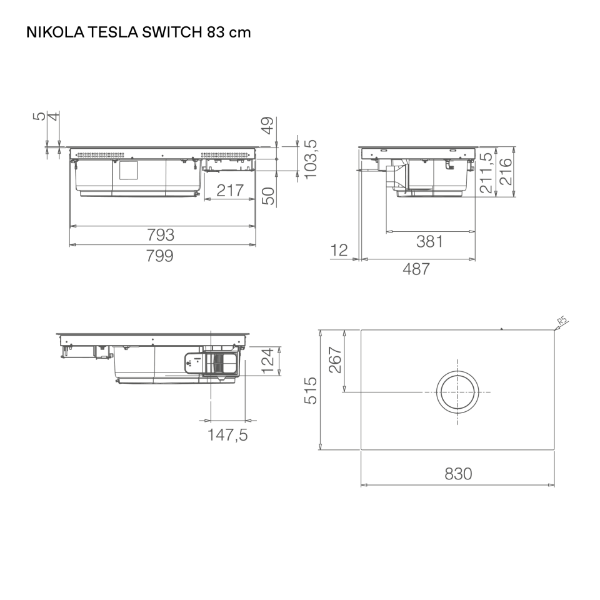 Elica NT-SWH-EVO-BL NikolaTesla Switch 83cm Venting Hob in Black 