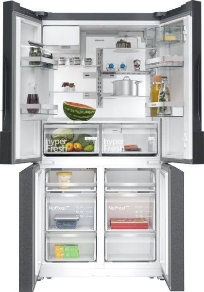 Siemens KF96DPXEA American Style Fridge Freezer with French Doors in Brushed Black Steel anti-fingerprint
