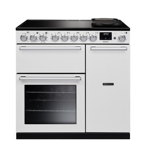 Rangemaster 16370 Nexus 90 Induction Range Cooker in White with Chrome Trim - NEX90EIPWHT/CM1