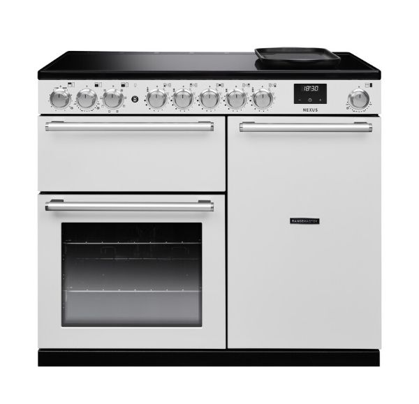 Rangemaster 16405 Nexus 100 Induction Range Cooker in White with Chrome Trim - NEX100EIPWHT/CM1