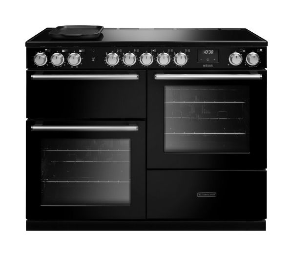 Rangemaster 16437 Nexus OC 110 Induction Range Cooker with Proving Drawer in Gloss Black with Chrome Trim -  NEXO110EIPGBL/CM1