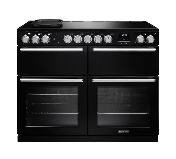 Rangemaster 16479 Nexus BC 110 Induction Range Cooker with Slow Cook Oven in Gloss Black with Chrome Trim - NEXB110EIPGBL/CM1