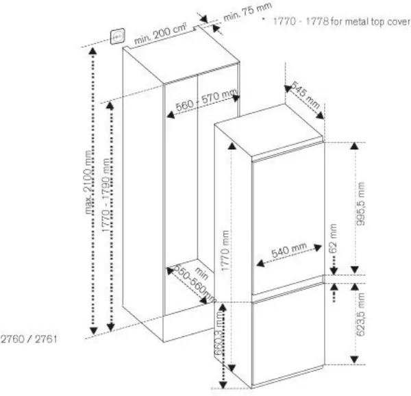 Bertazzoni REF603BBNPVC/20 Fully Integrated Combi 70/30 Frost Free Turbo Fridge Freezer