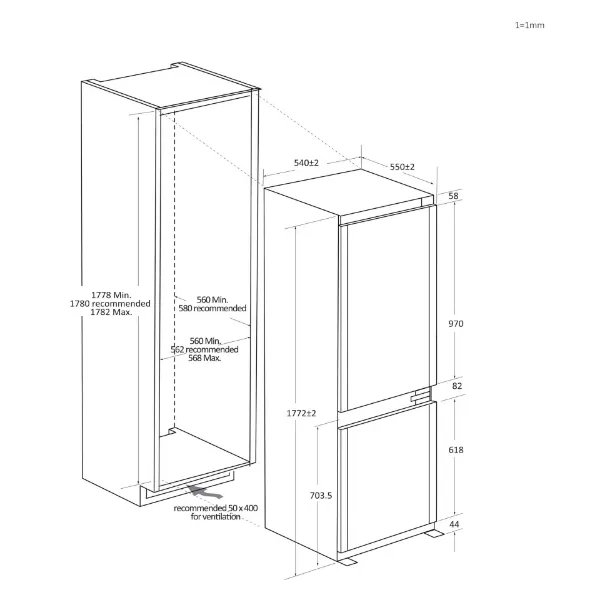 Haier HBW7518CTK Built In 70/30 Combi Fridge Freezer