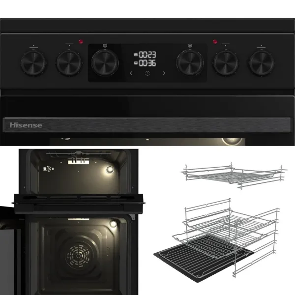 Hisense HDCEC5C10B 50cm Double Oven Electric Cooker with Ceramic Hob - Black