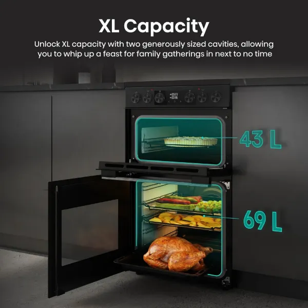 Hisense HDCEC5C10B 50cm Double Oven Electric Cooker with Ceramic Hob - Black
