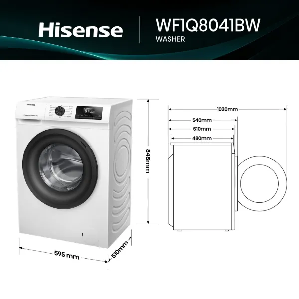 Hisense WF1Q8041BW 8kg 1400 Spin, Steam Washing Machine - White