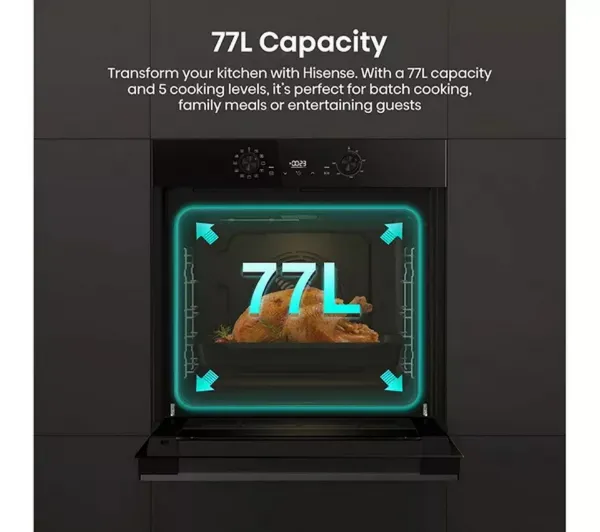 Hisense BI622ABPGUK  Built In Electric Single Steam, Plug & Play Oven - Jet Black
