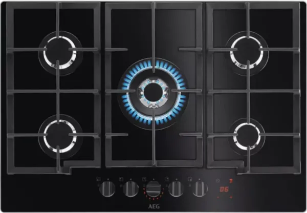 AEG HKB75450NB 8000 FlameLight 75cm Gas On Glass Hob Black_Front View