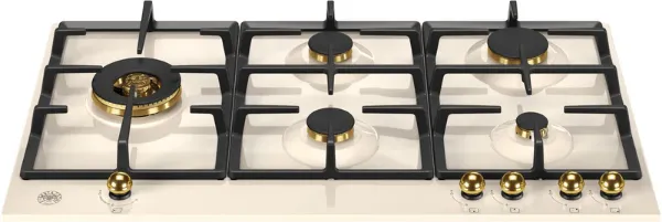 Bertazzoni P905LHERAG Heritage Series 90cm 5 Burner with Left Wok Burner Gas Hob in Ivory Gold