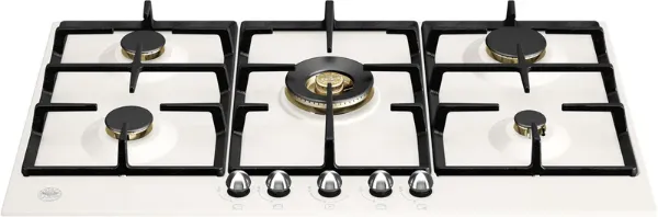 Bertazzoni P905CHERAX Heritage Series 90cm 5 Burner with Central Wok Burner Gas Hob in Ivory Chrome