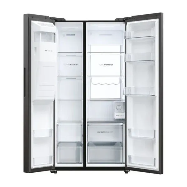 Haier HSW79F18DIPT SBS 90 Series 7 American Fridge Freezer - Slate Black - 601L_open