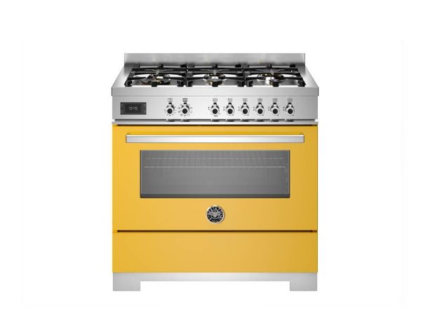 Bertazzoni PRO96L1EGIT2 Professional 90cm Single Dual Fuel Range Cooker in Yellow